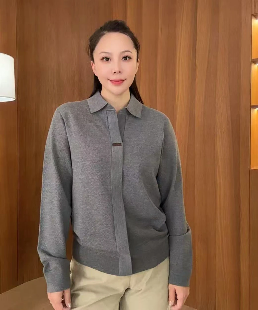 2025年春季男士休闲长袖假开衫翻领针织衫  25871
