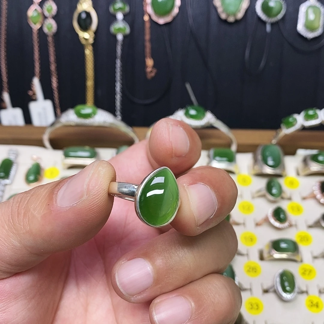 和田玉（碧玉）银S925镶嵌戒指