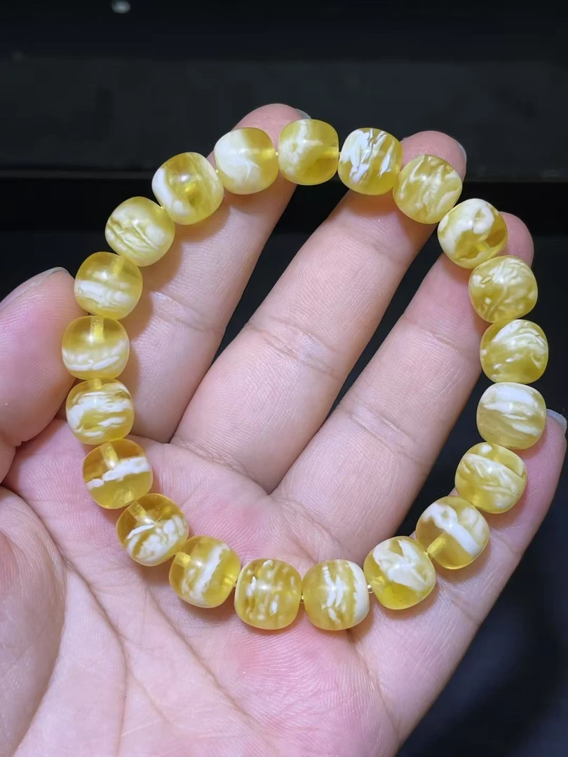 10金瓷白蜜蜡老型手串女款轻奢时尚百搭素圈经典单圈玉手串女款