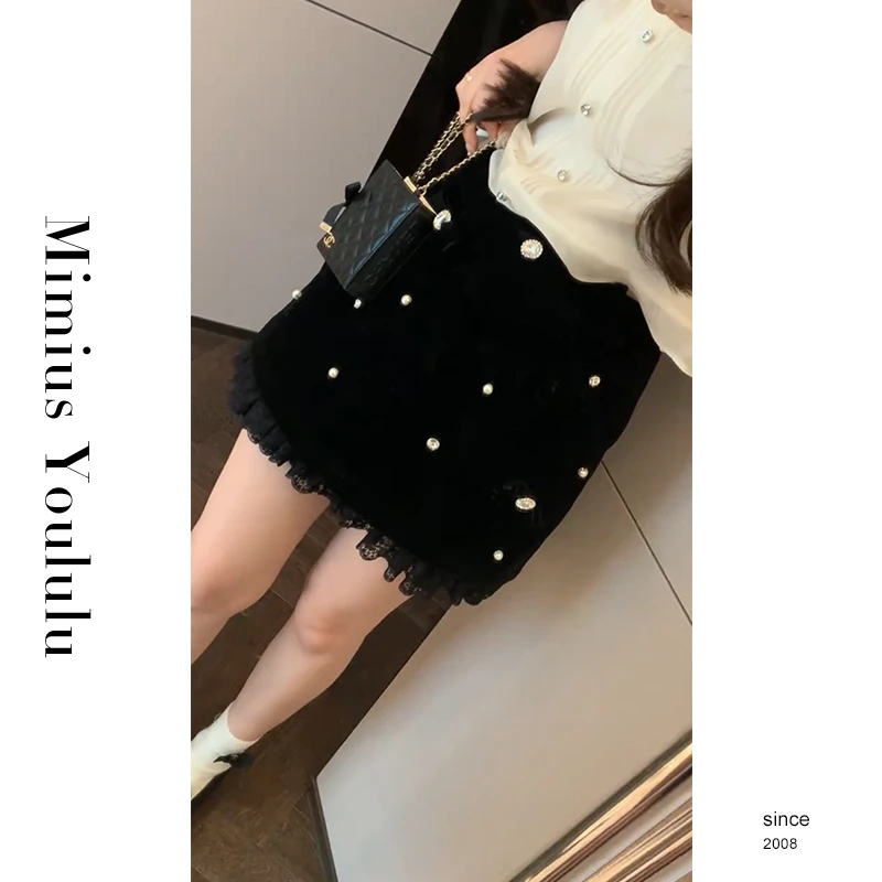 【mimius】喵喵 高奢线重工丝绒钉珠花边半身裙裤 汉服 F12036