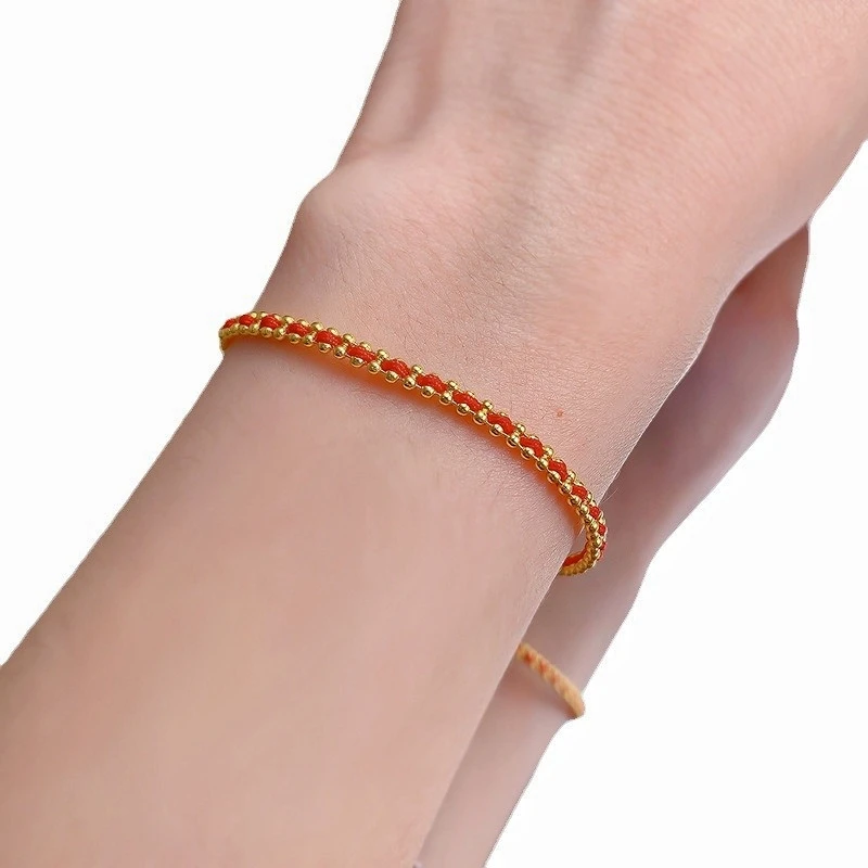 925银手链 纯银红绳银珠手链本命年小众手工编织红手绳手腕配饰