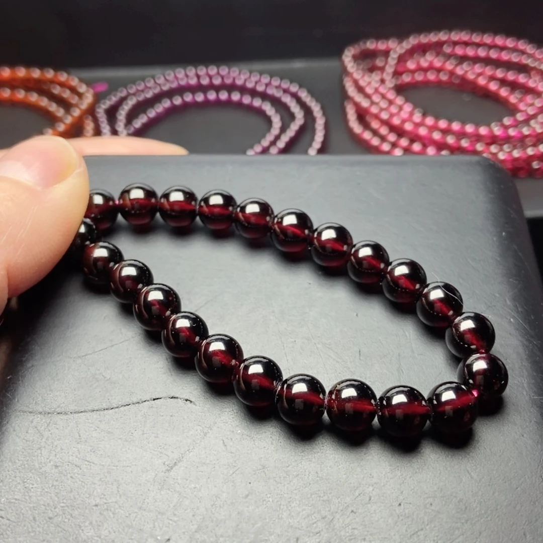 未镶嵌手链石榴石@*7酒红色