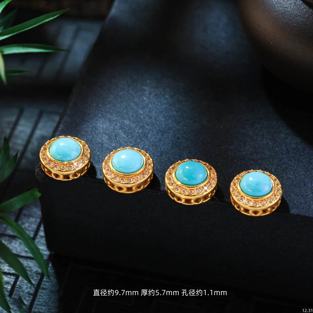 【金豆工厂】18K金豪镶绿松大蛋面隔珠背云文玩珠串配饰H