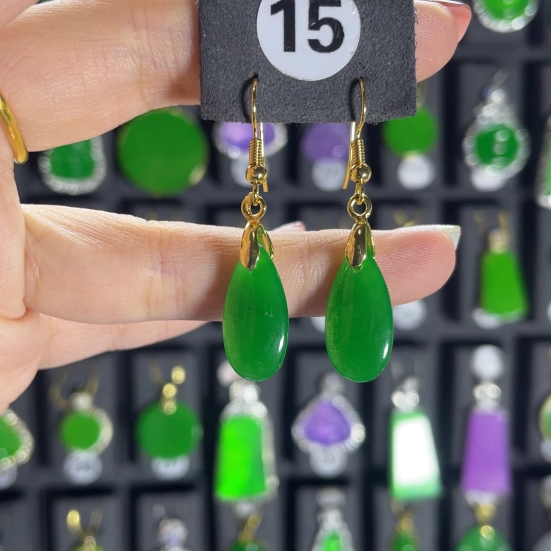 银S925镶嵌翡翠耳饰15