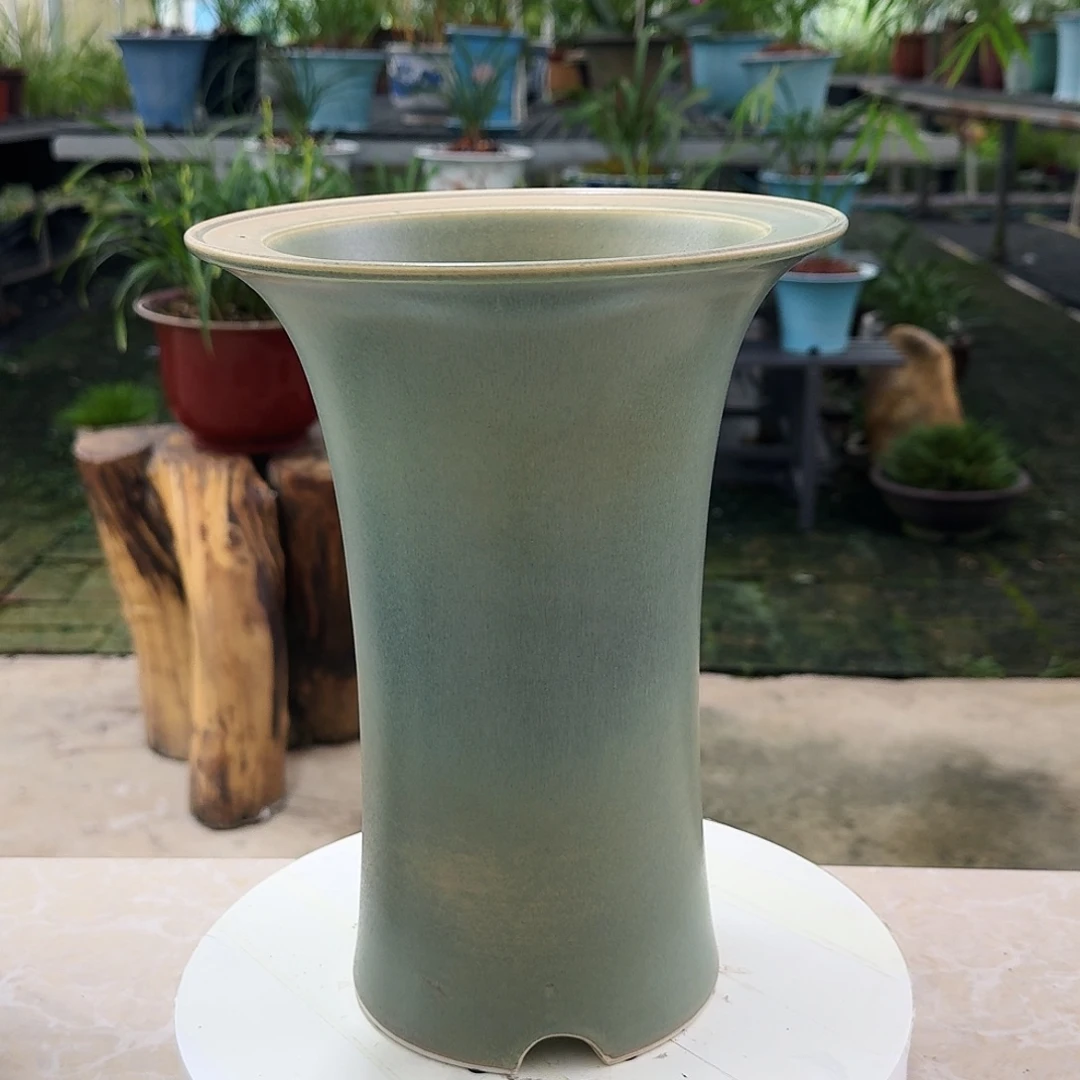 灰***狼绿釉哑光窑变陶瓷盆微瑕