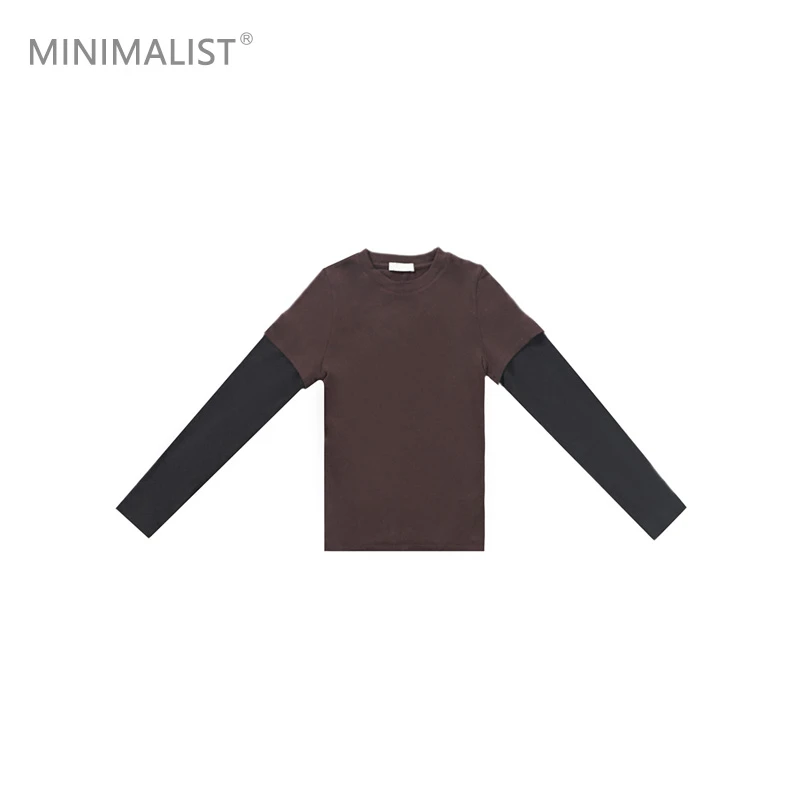 极限民《摩卡》秋冬假两件视觉拼接撞色休闲打底T恤W4402N2007