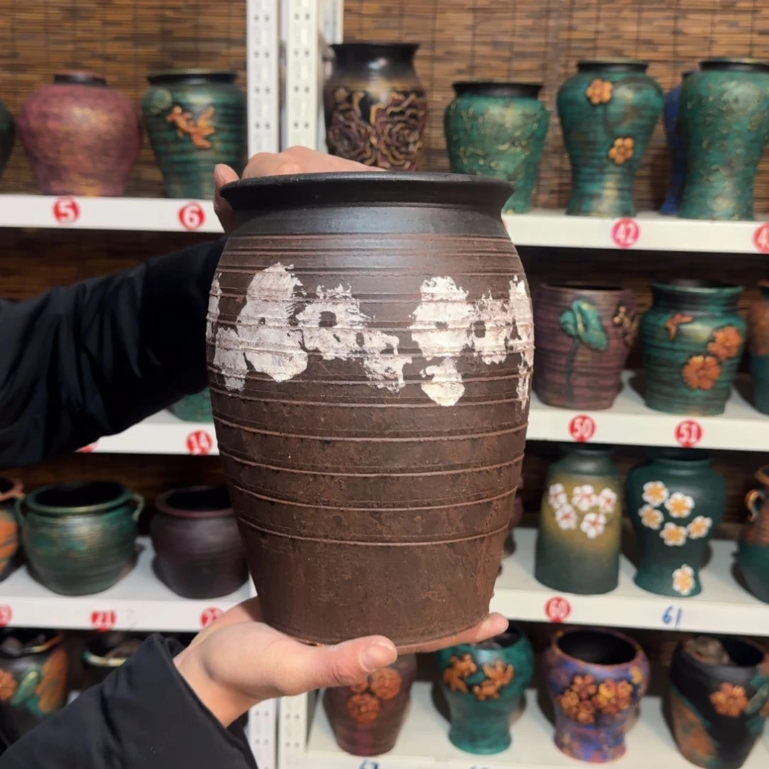 红陶红陶浮雕花盆炸炸炸