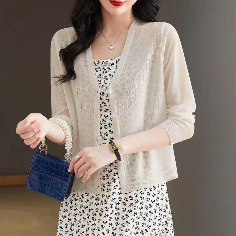 夏季勾花针织开衫女装洋气短款防晒披肩9100