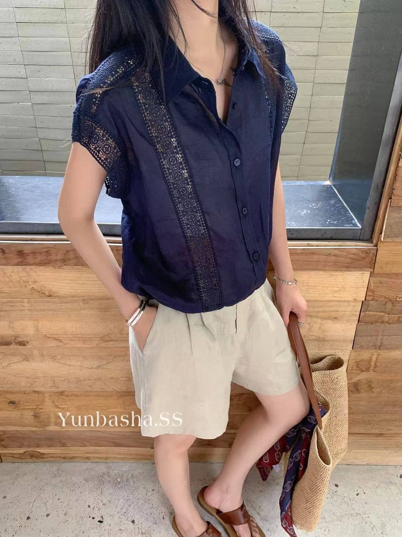 2025夏季新款欧货设计感薄款百搭气质上衣显瘦衬衣轻奢苎麻衬衫女