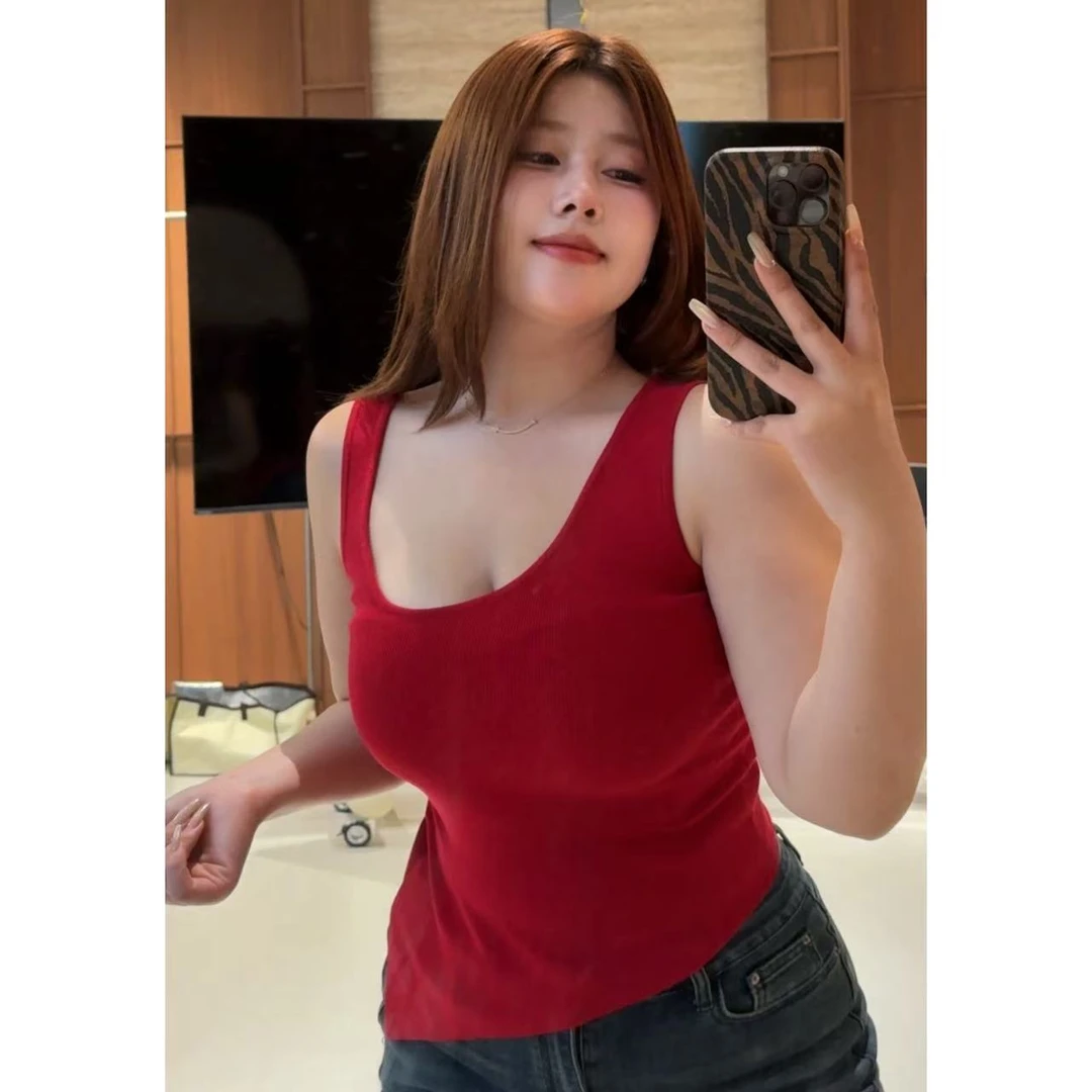 DMcc【微醺时刻】性感红色吊带上衣+牛仔裤微胖mm显瘦春秋