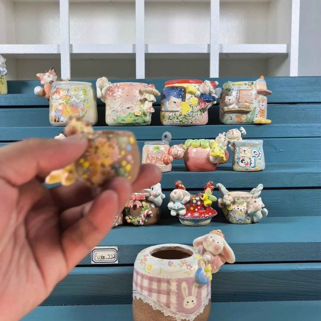 土***块长颈鹿 11 手绘多肉花盆