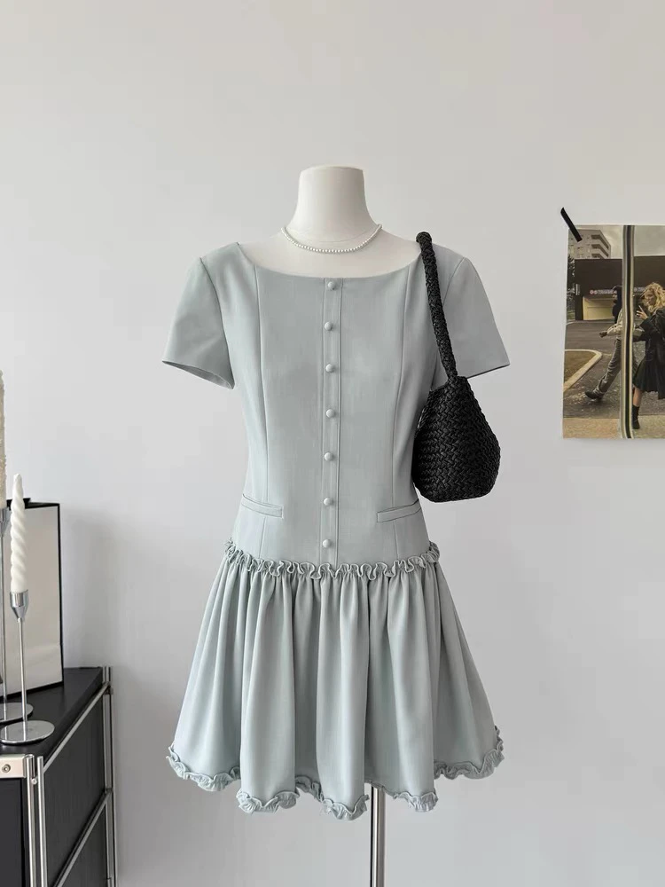 【德鲁纳公园】荷叶边花苞连衣裙小香风韩风女