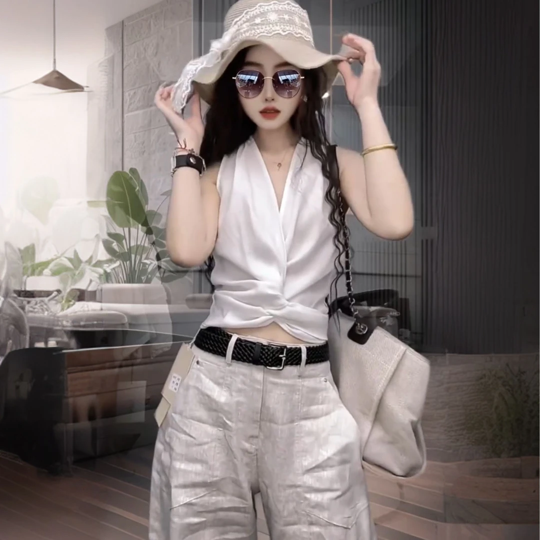 时尚气质套装夏季新款设计感上衣宽松裤阔腿裤甜美纯欲慵懒风女装