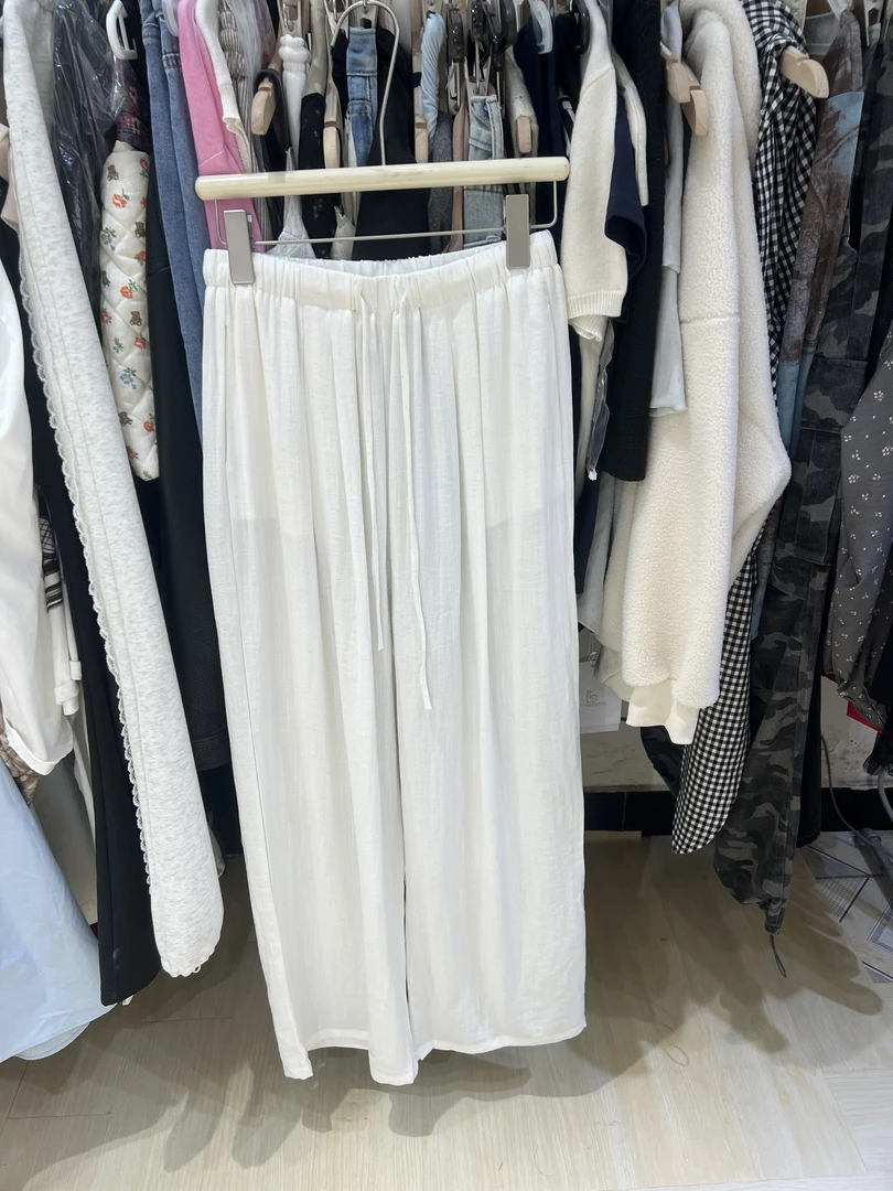 韩系简约垂感阔腿麻料女薄款1120