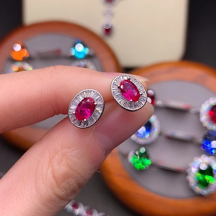 耳饰红宝石银S925镶嵌