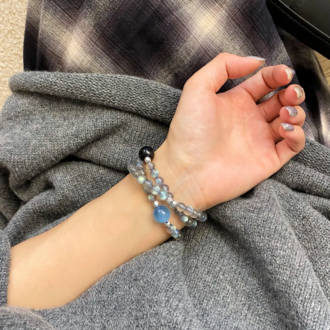 925银手链 《勇敢做自己》灰色月光时尚百搭珠珠款三圈手链