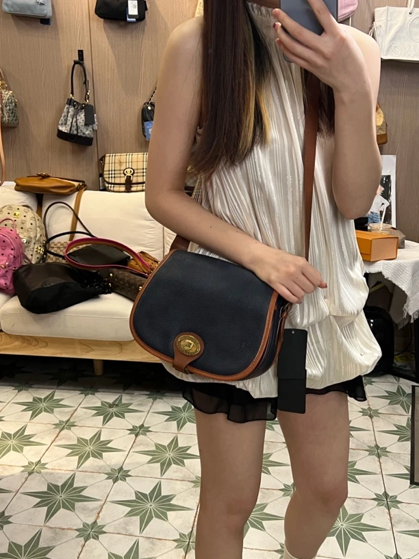 95新 BURBERRY/博柏利 L03藏青色马鞍单肩包时尚女士真皮复古经典