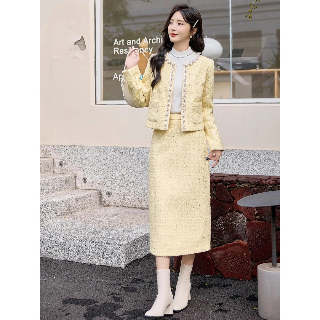 法芬图名媛小香风套装女2025秋季高级感巨好看长裙减龄穿搭一整套