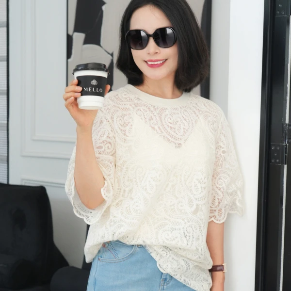 MiniAnsuo圆领蕾丝中国风短袖T恤打底衫ZGC6T1175A