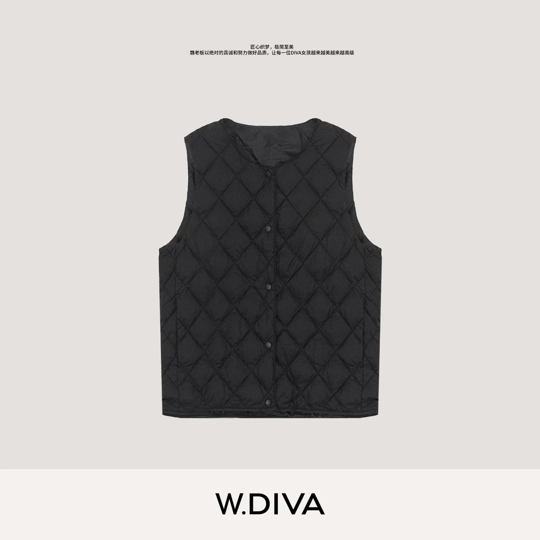 W.Diva【马甲日记】叠穿轻薄石墨烯内胆菱格圆领羽绒马甲54C022566