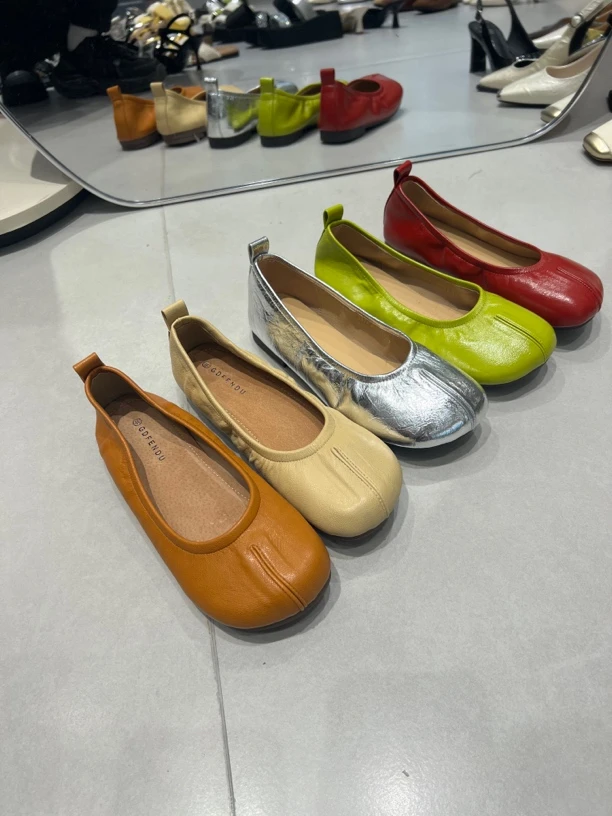 韩版春夏平底假分趾浅口小单鞋女真皮透气鞋垫软底豆豆鞋晚晚鞋