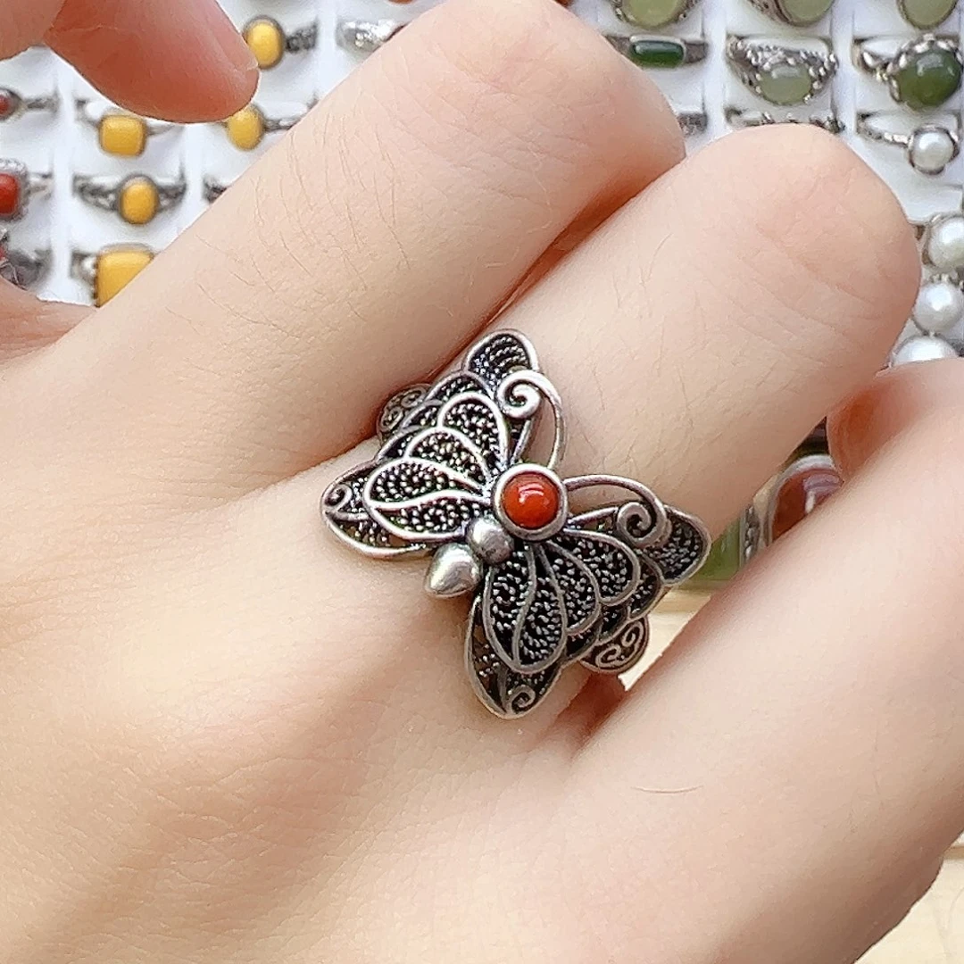 玛瑙/玉髓戒指银S925镶嵌