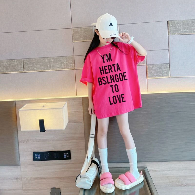 【100%纯棉】女童短袖夏装2023新款儿童洋气中大童网红宽松半袖时尚