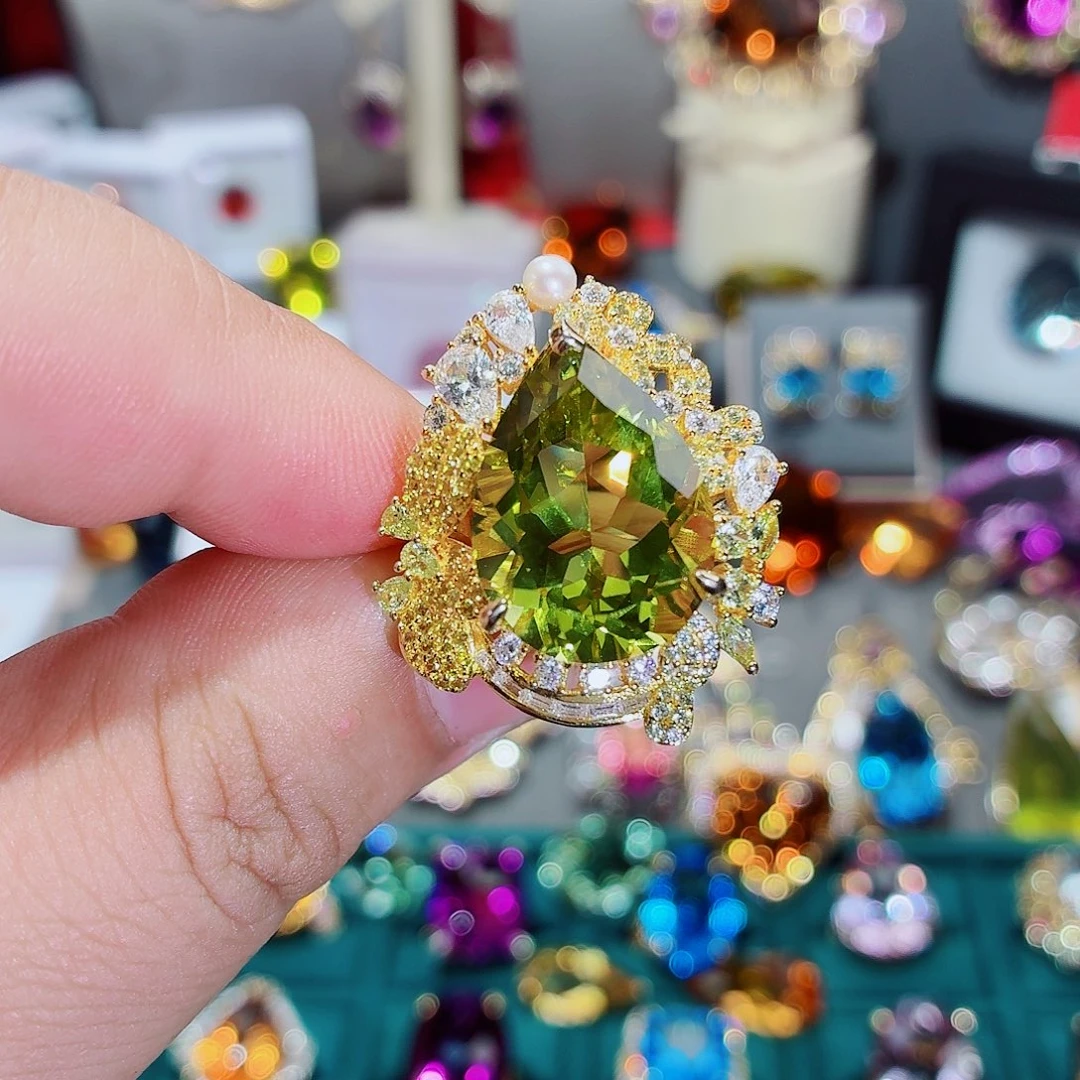 银S925镶嵌戒指水晶