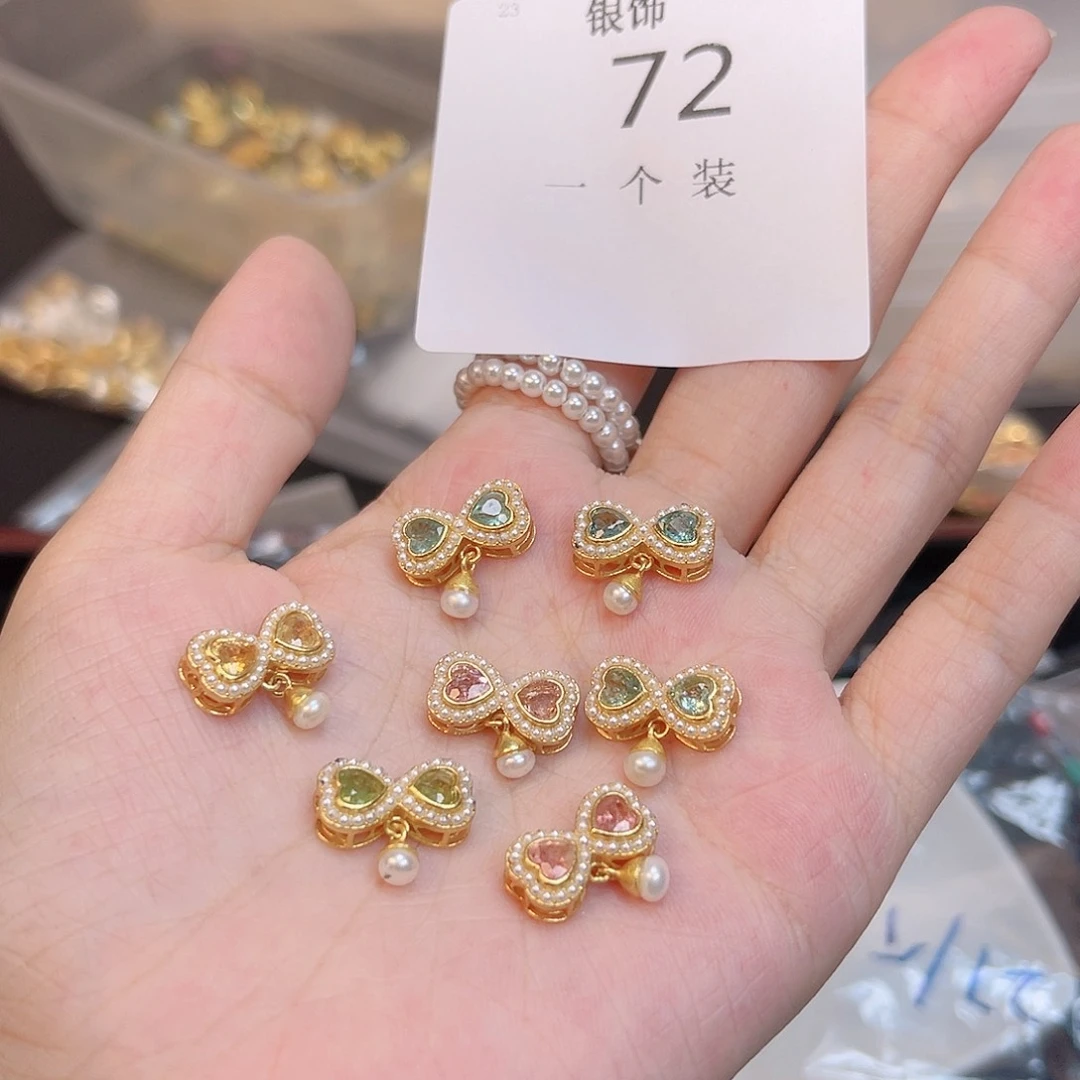 水晶珠宝半成品银S925镀金镶嵌72 。