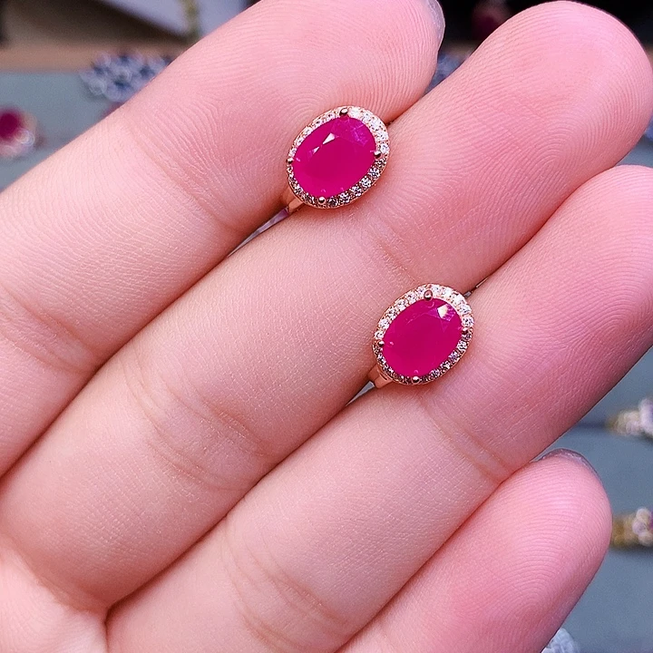 红宝石银S925镶嵌耳饰