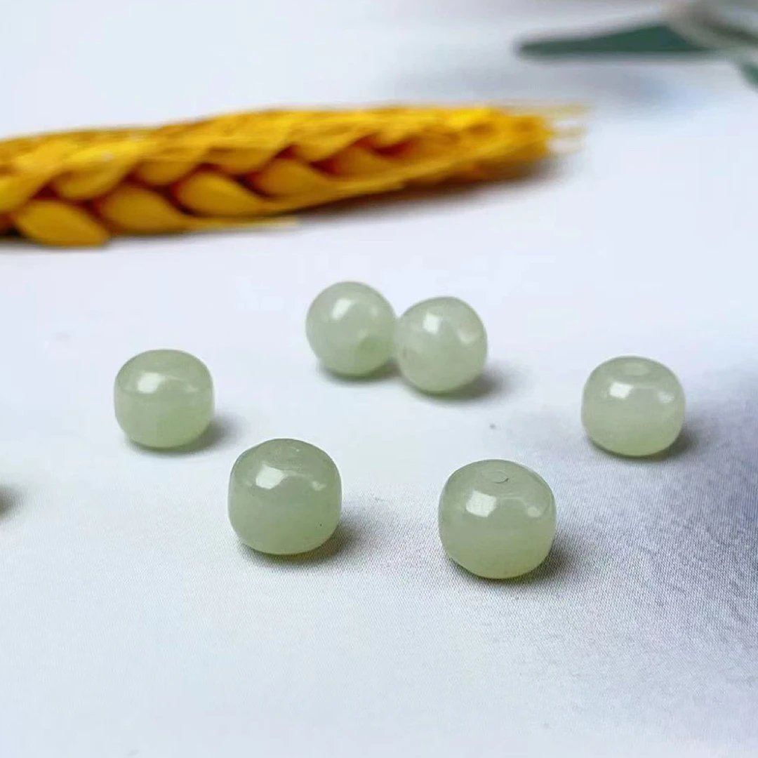 【千奇饰品】天然和田玉晴水老型珠/圆珠约6*7mm手串DIY配件【5个装】