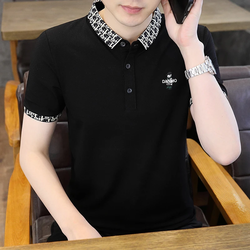 男士t恤夏季短袖2025新款青年小翻领潮牌polo衫上衣休闲半袖衣服