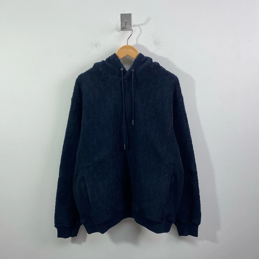 95新 DIOR/迪奥 满印深蓝连帽卫衣加厚帽衫 95新 XL码 #3615