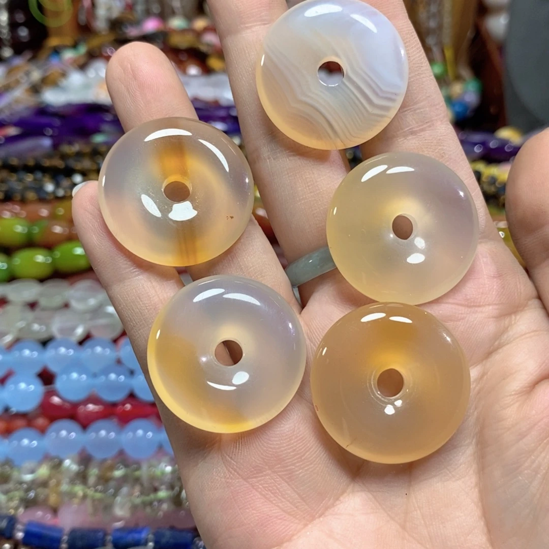 玛瑙/玉髓未镶嵌珠宝半成品玛瑙平安扣2颗卡30mm