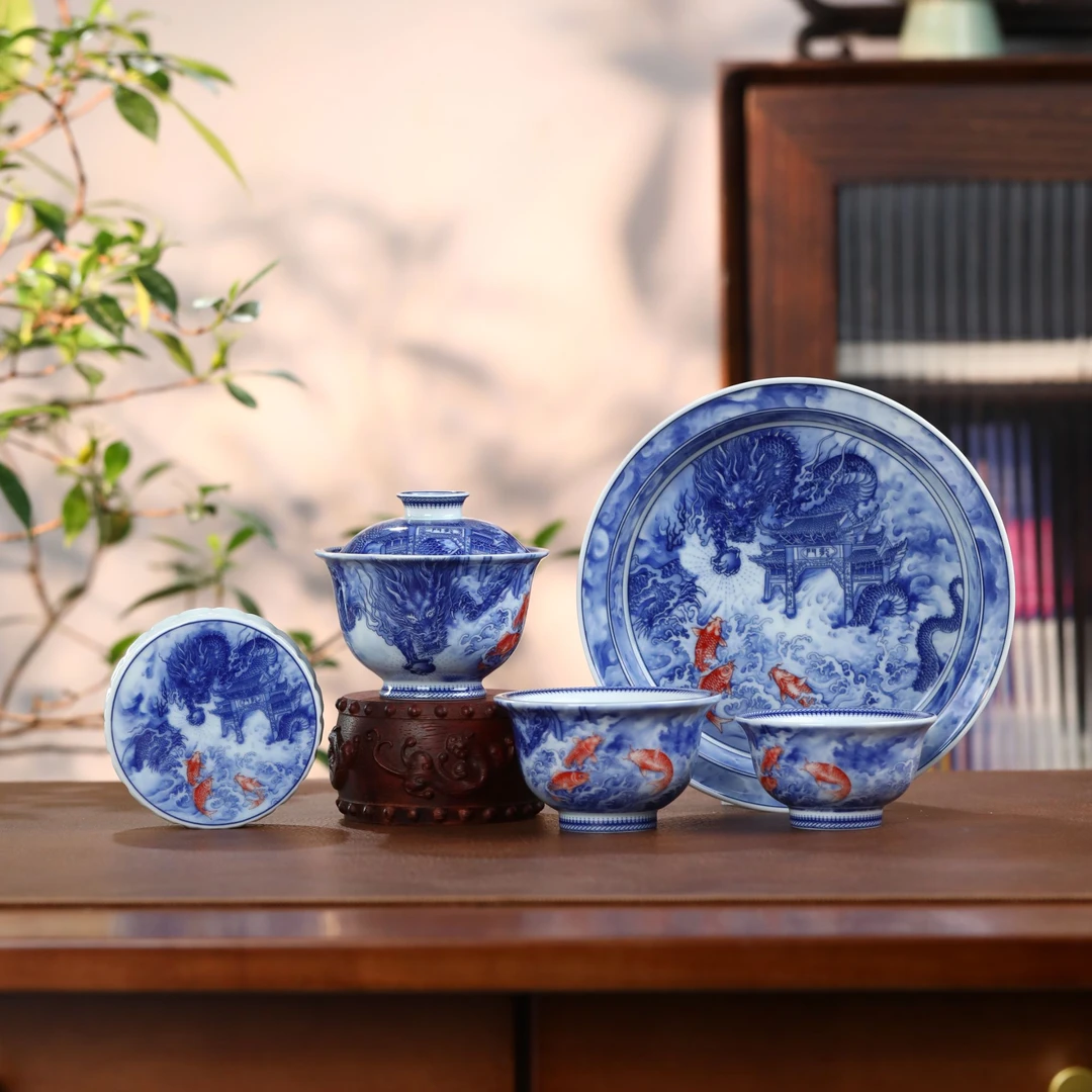 景德镇青花瓷釉下彩功夫茶具套装简约家用办公室泡茶器公司伴手礼