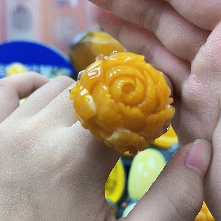 琥珀银S925镶嵌颈饰戒指