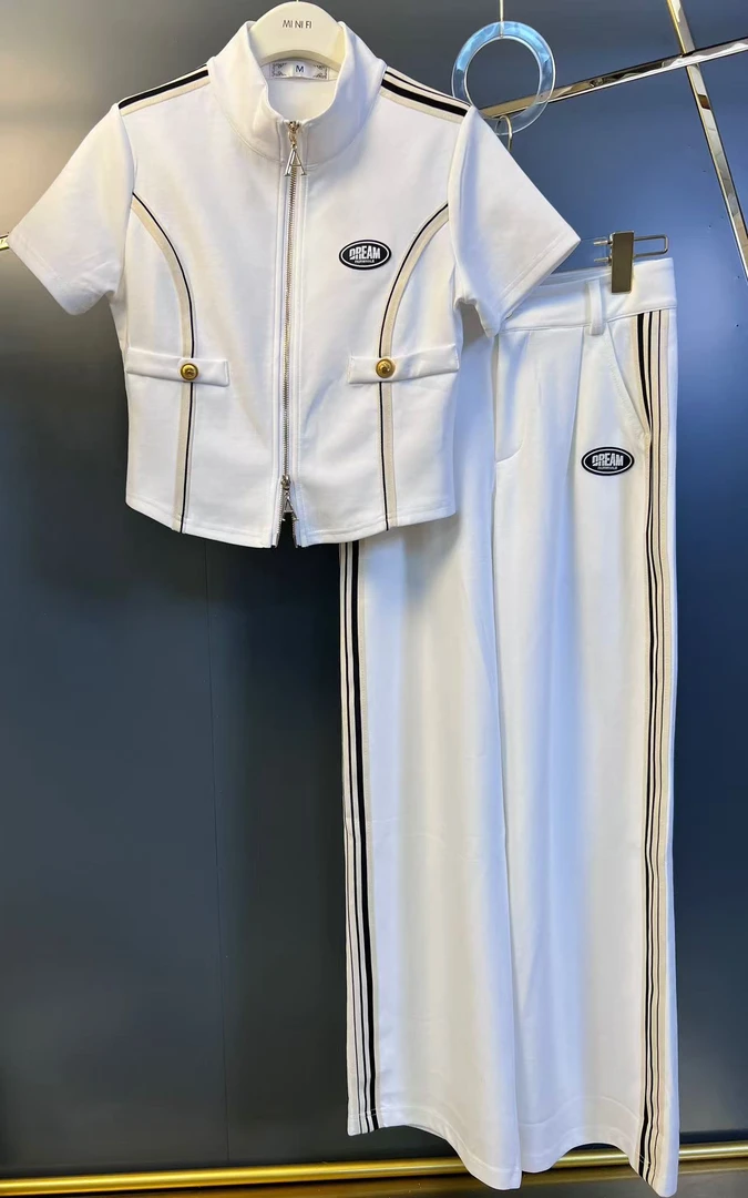 休闲鱼骨运动套装女秋冬季2025年新款高级洋气时尚短袖上衣阔腿裤