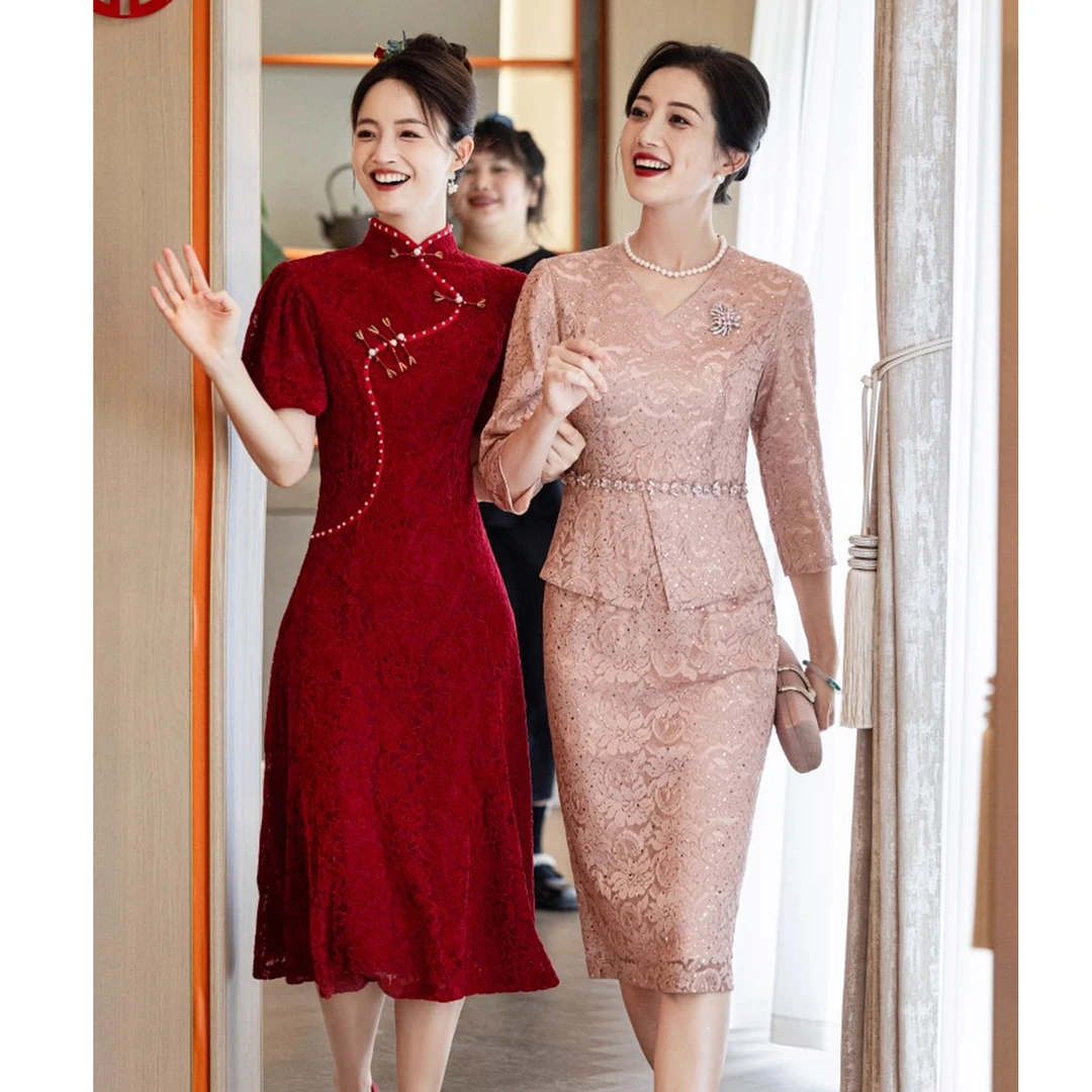 喜妈妈婚宴礼服轻奢高级感小个子喜婆婆婚宴装2025新款婚礼连衣裙