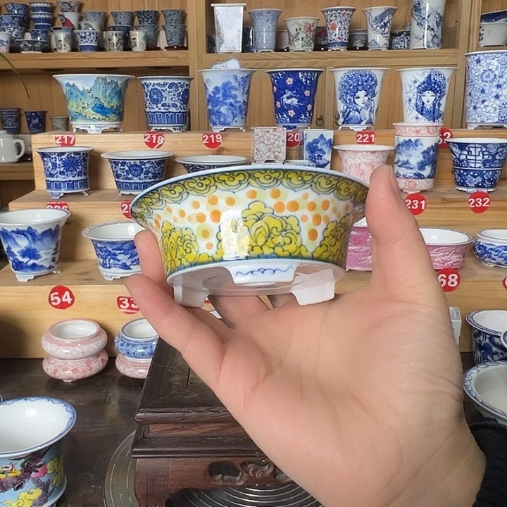 墨茶手绘陶瓷花盆