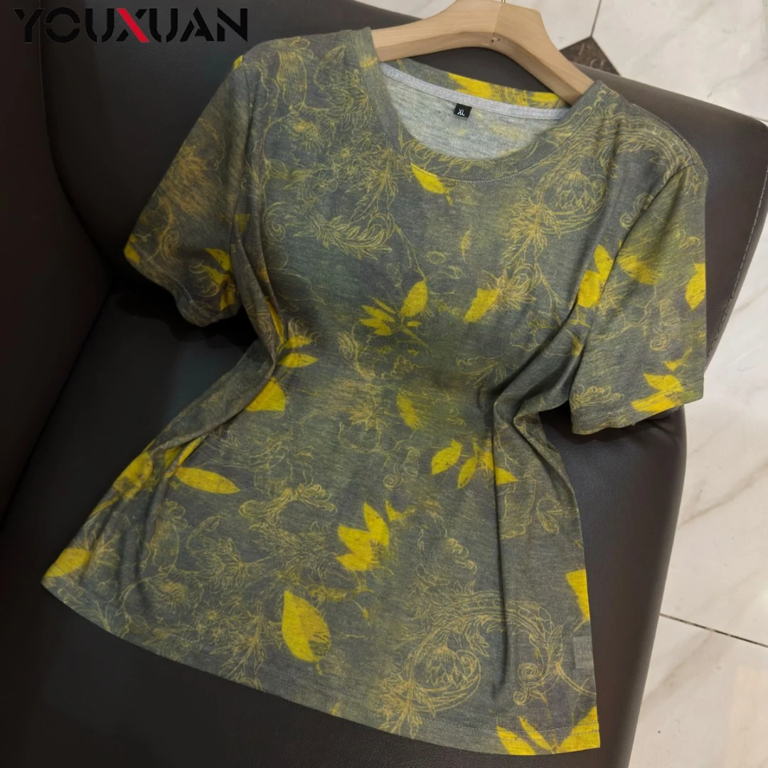 夏季新品女士短袖圆领休闲T恤上衣大码女装时尚气质小衫78333A