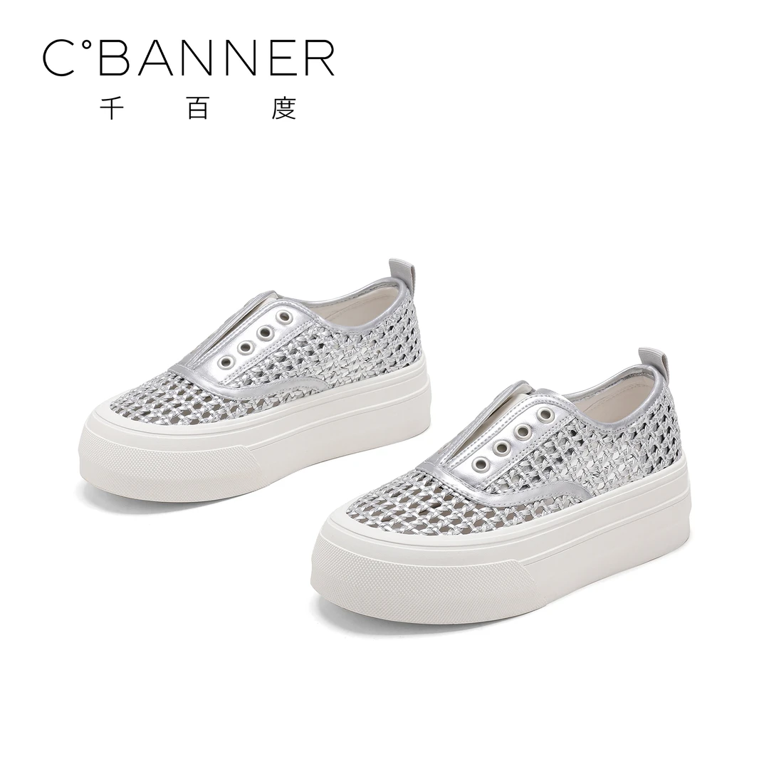 C.BANNER/千百度百搭女新款时尚厚底洋气时髦渔夫鞋休闲懒人板鞋