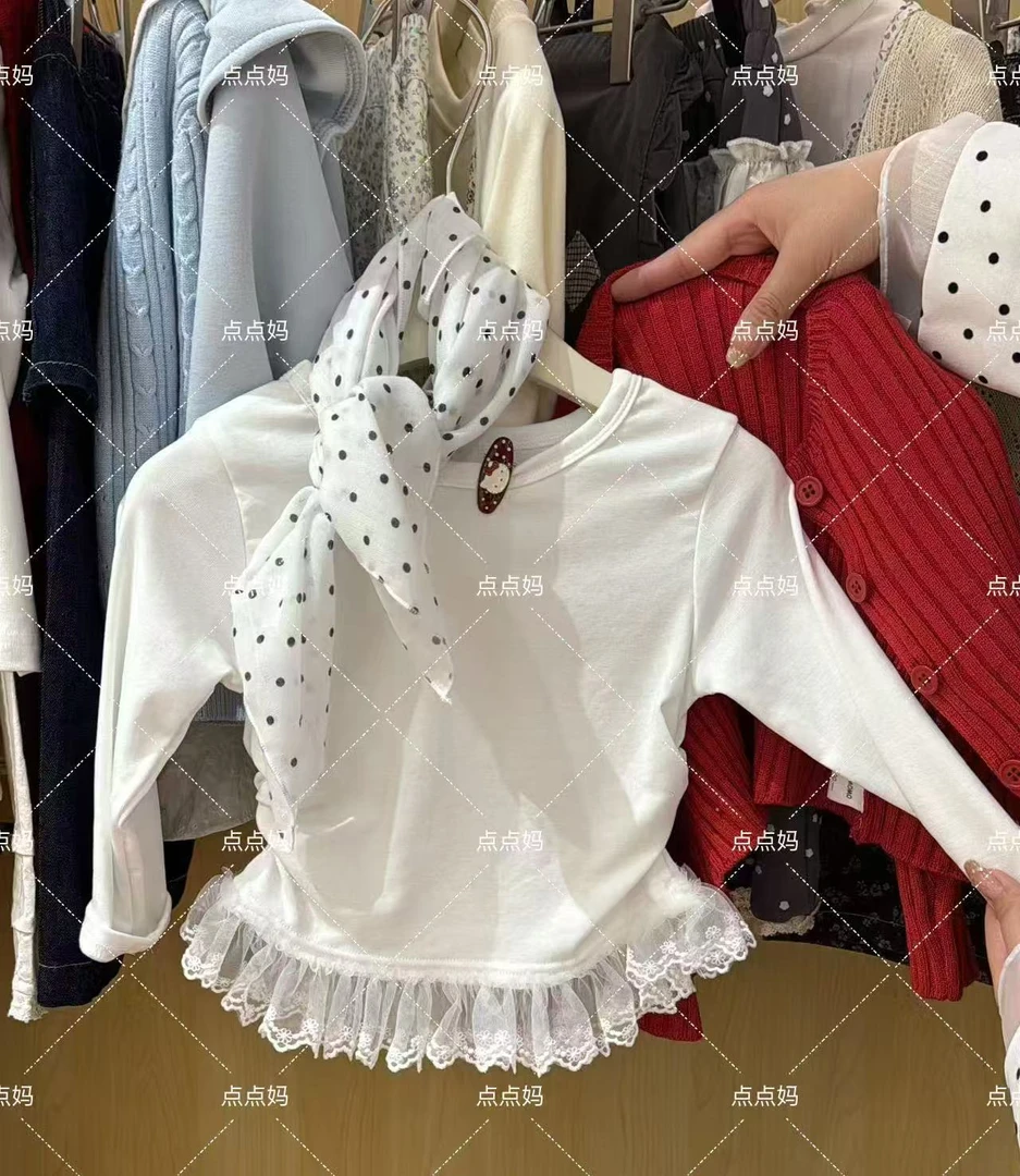 【DDM】女童打底衫新款蕾丝花边洋气韩版秋装儿童长袖t恤女  976