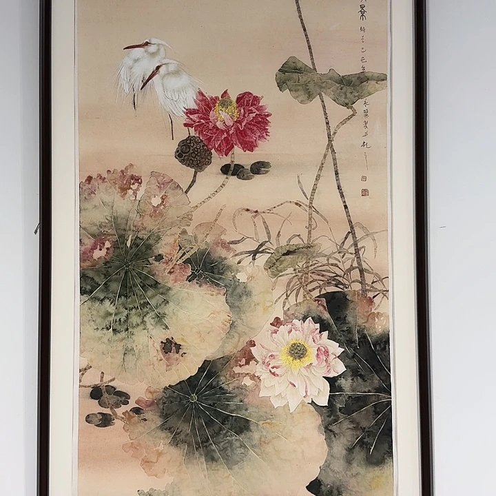 国画荷塘情景荷花绘画作品无框