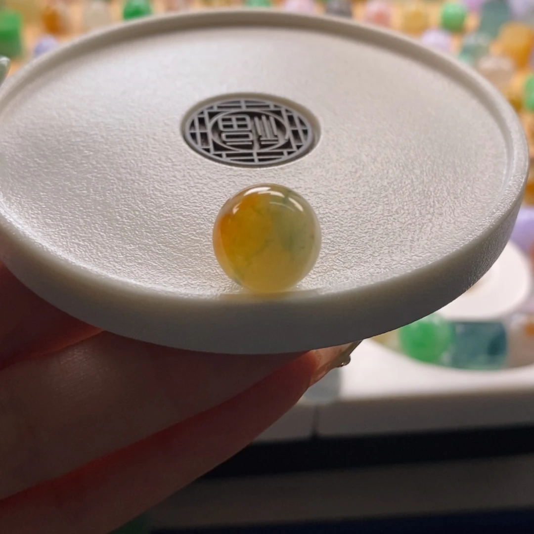 翡翠未镶嵌颈饰黄翡飘花特色圆珠卡12+