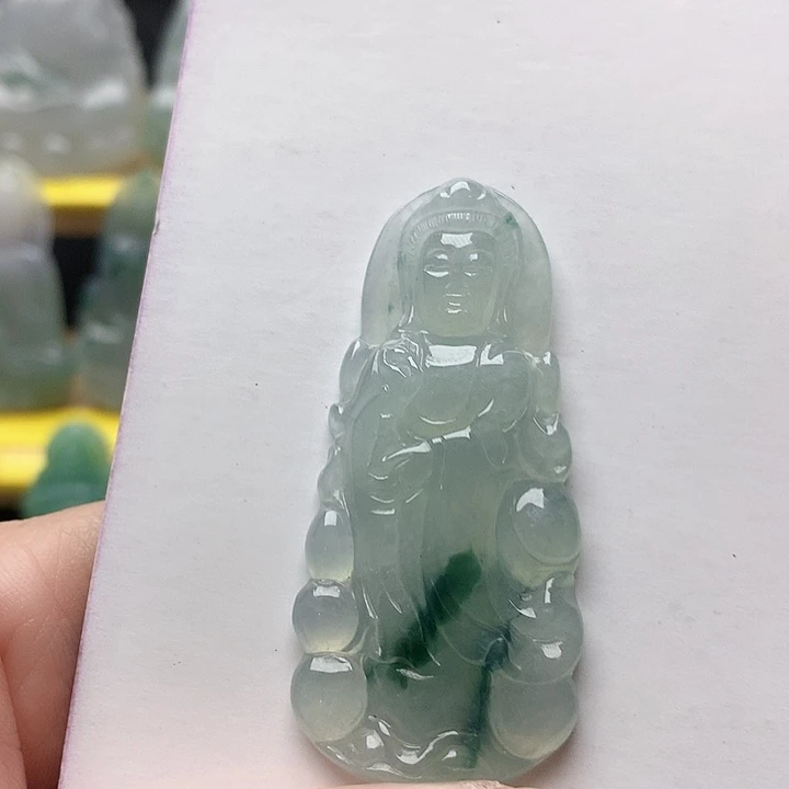 翡翠未镶嵌吊坠(不含链)正装站观音