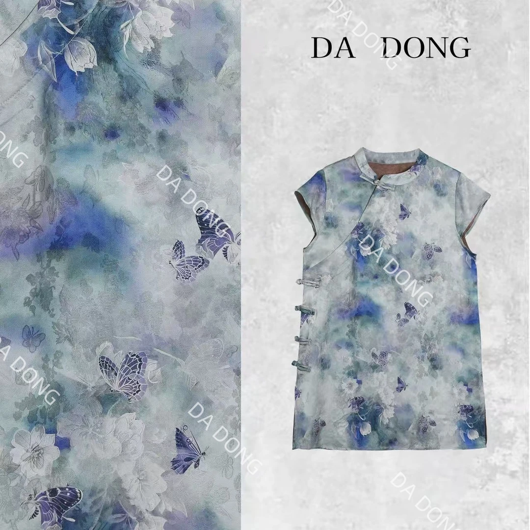 蓝蝴蝶--中式国风气质时尚百搭小众夏季复古宽松休闲轻奢奥黛裙