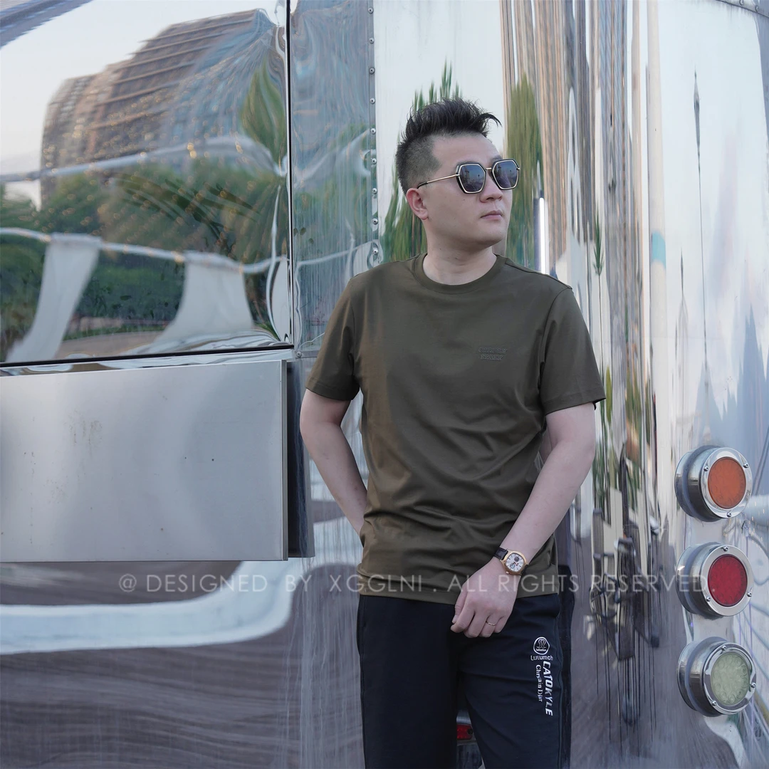 夏季款卡迪利两排刺绣小字净版男士品质高端轻奢洋气潮牌短袖t恤