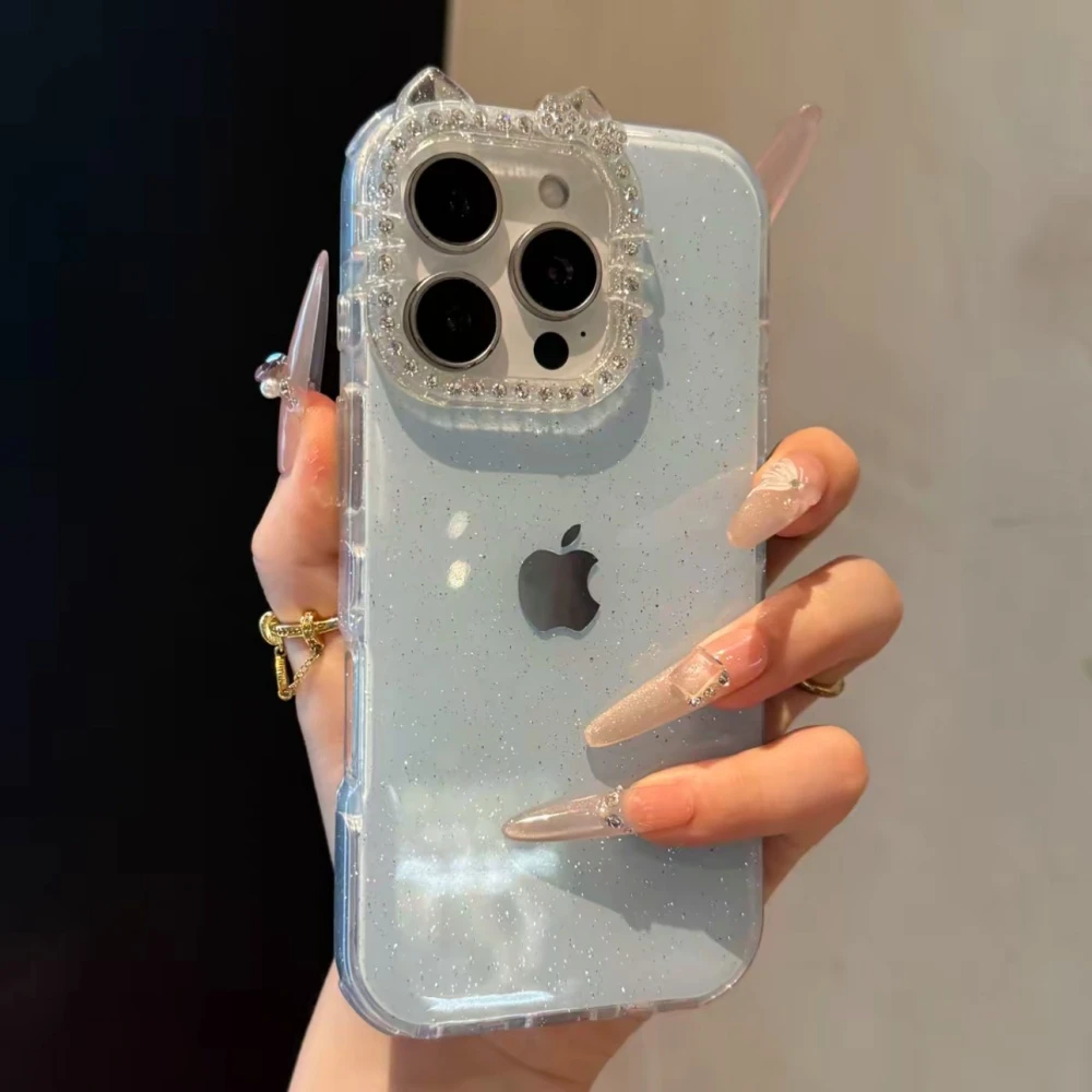 闪粉KT猫镜头适用苹果16promax手机壳15可爱14女13网红12高颜值11