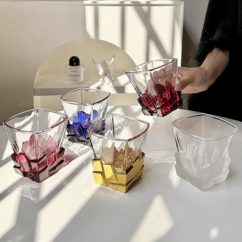 高颜值氛围感粉色限定冰块杯饮料杯玻璃杯轻奢威士忌酒杯洋酒杯