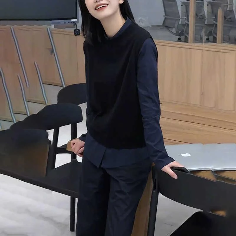 学院风马甲2025春季新款时尚显瘦休闲藏青色无袖针织马甲